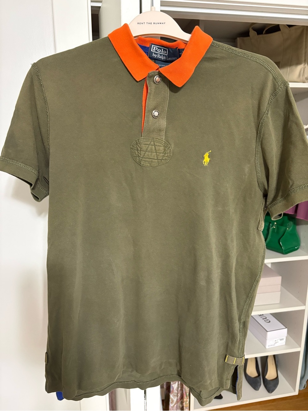 Polo by Ralph Lauren Vintage Men’s Olive Green Polo with Orange Collar